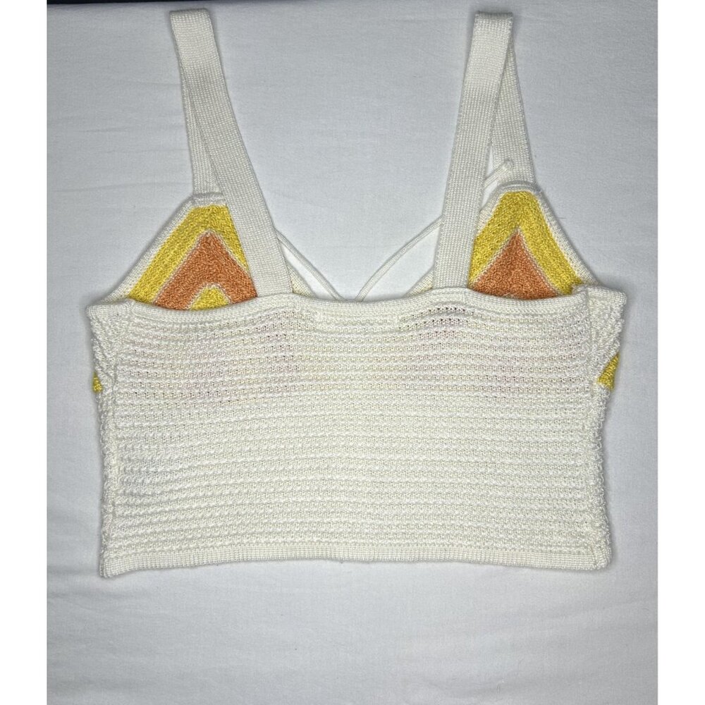 Madden NYC Crochet Knit Tank Top Womens M White Rainbow Stripe Boho Festival - Picture 2 of 9